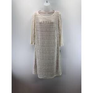 Sharagano Lace Crochet Ivory Dress Nude Lining Women’s Size 14W NWT